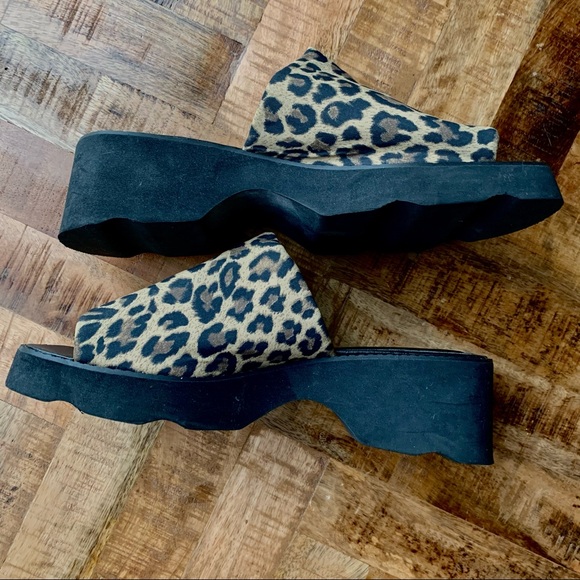 Y2K Nine West Leopard Chunky Platform Slide Sandal - Picture 7 of 8